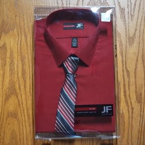 NWT J. FERRAR Slim Fit Men's Button Down Collar Long Sleeve Dress Shirt & Tie,